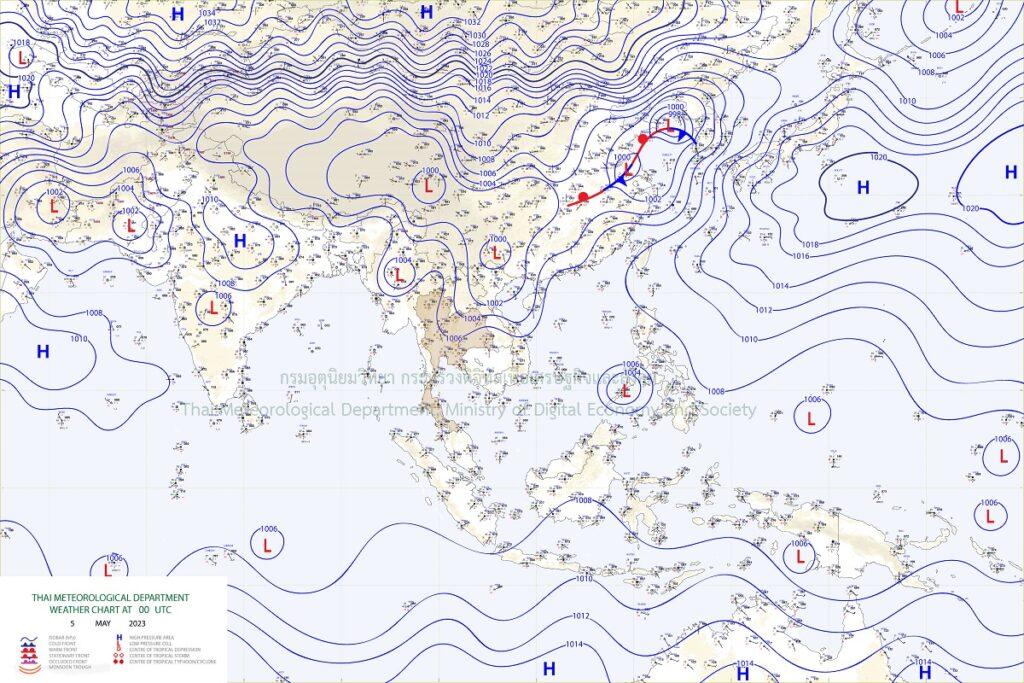 แผนที่อากาศผิวพื้น 5 พฤษภาคม 2566