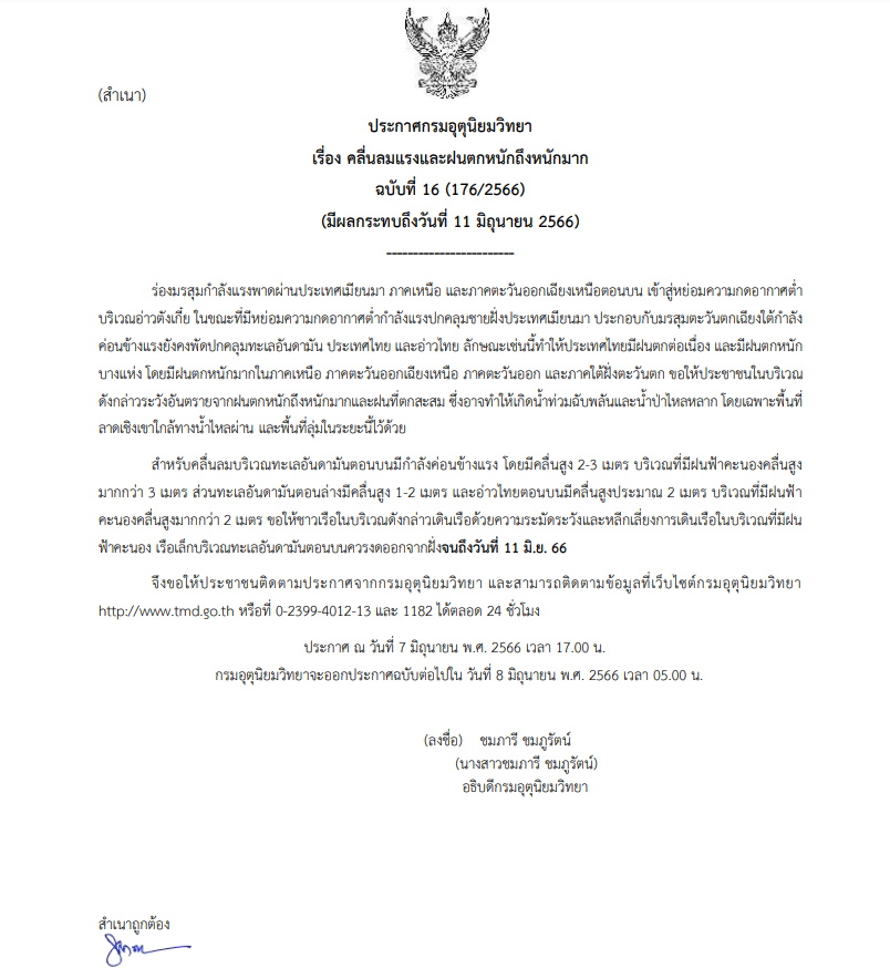 เตือนฉบับที่ 16-คลื่นลมแรง ฝนตกหนัก