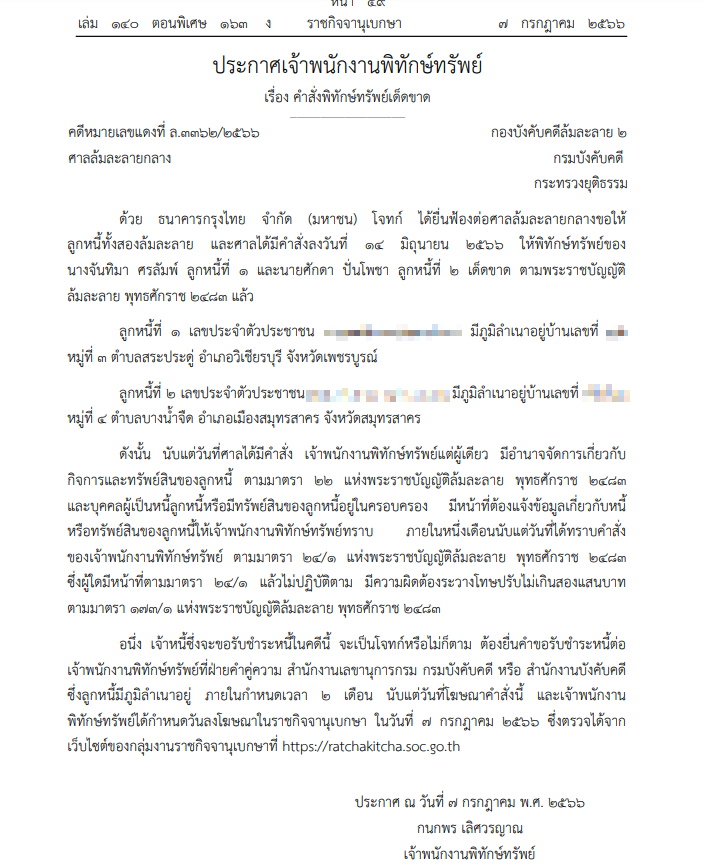 พิทักษ์ทรัพย์ จันทิมา ศรลัมพ์
