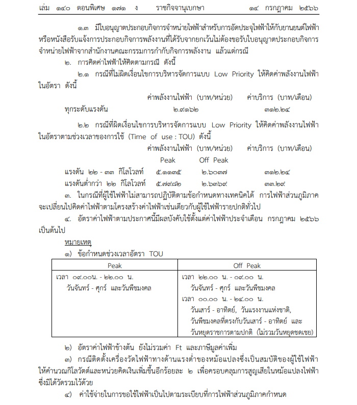 กฟภ. ประกาศอัตราค่าชาร์จไฟฟ้า สำหรับสถานี แบบ EV Low Priority