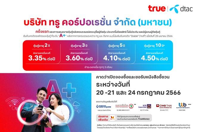 "ทรู คอร์ปอเรชั่น" บริษัทใหม่เปิดขายหุ้นกู้ครั้งแรก