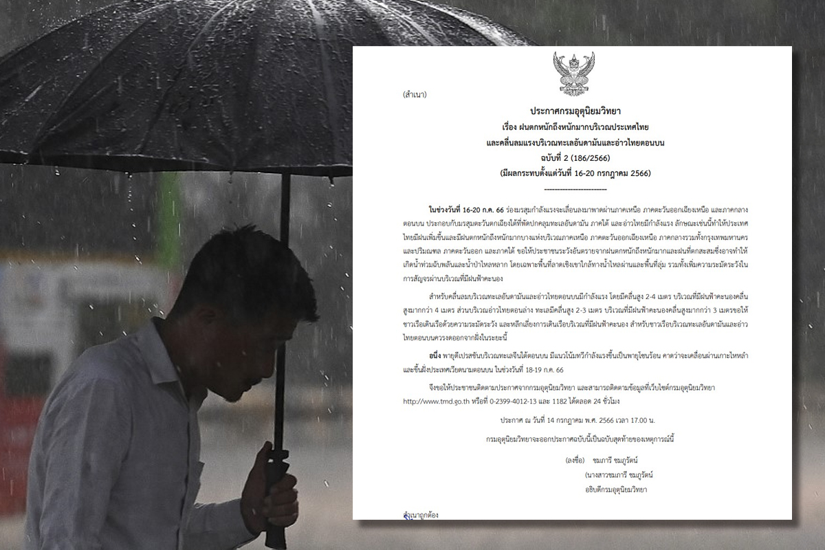กรมอุตุฯเตือน “มรสุมเข้า” รับมือฝนตกหนัก-ท่วมฉับพลัน 16-20 ก.ค.นี้