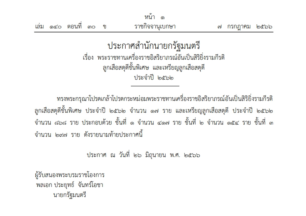 ประกาศสำนักนายกฯ 7 ก.ค.66