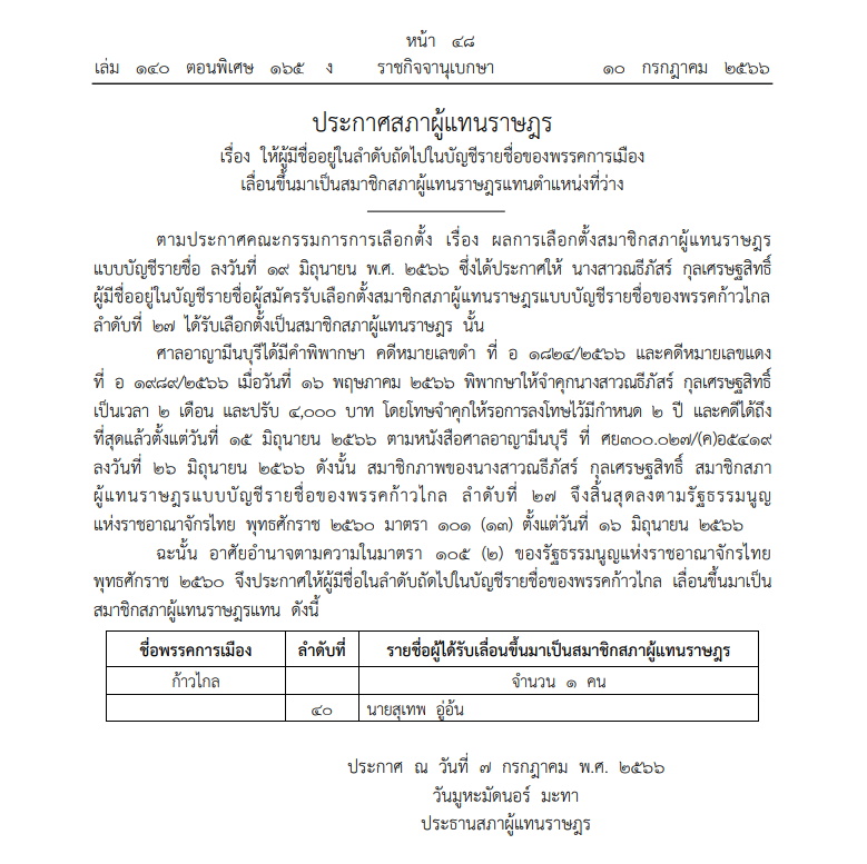 ราชกิจจา-เลื่อนลำดับส.ส.