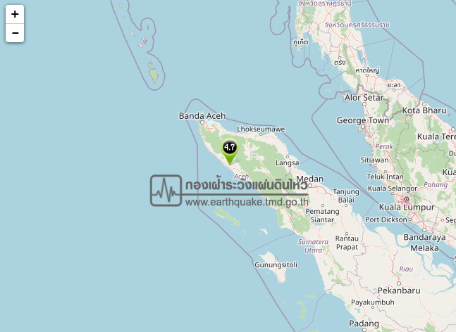 แผ่นดินไหว ขนาด 4.7ตอนเหนือ ของหมู่เกาะสุมาตรา ห่างภูเก็ต 479 กม.