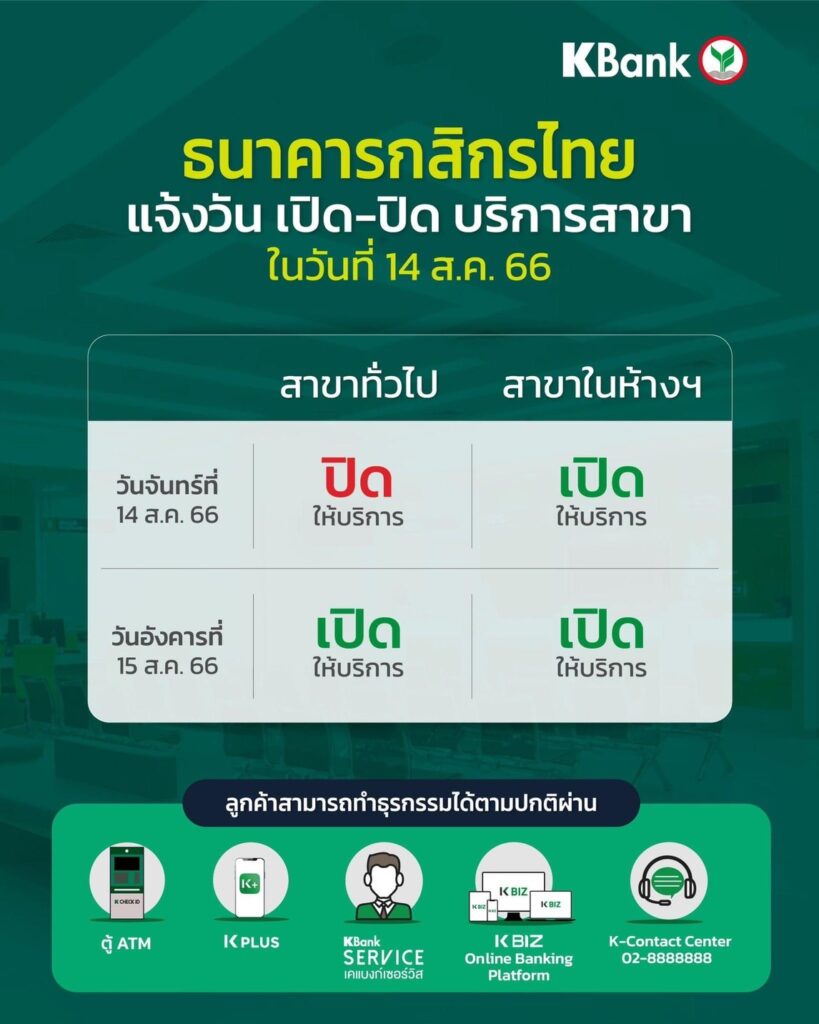 แบงก์แจ้งวันเปิด-ปิดวันหยุดธนาคาร