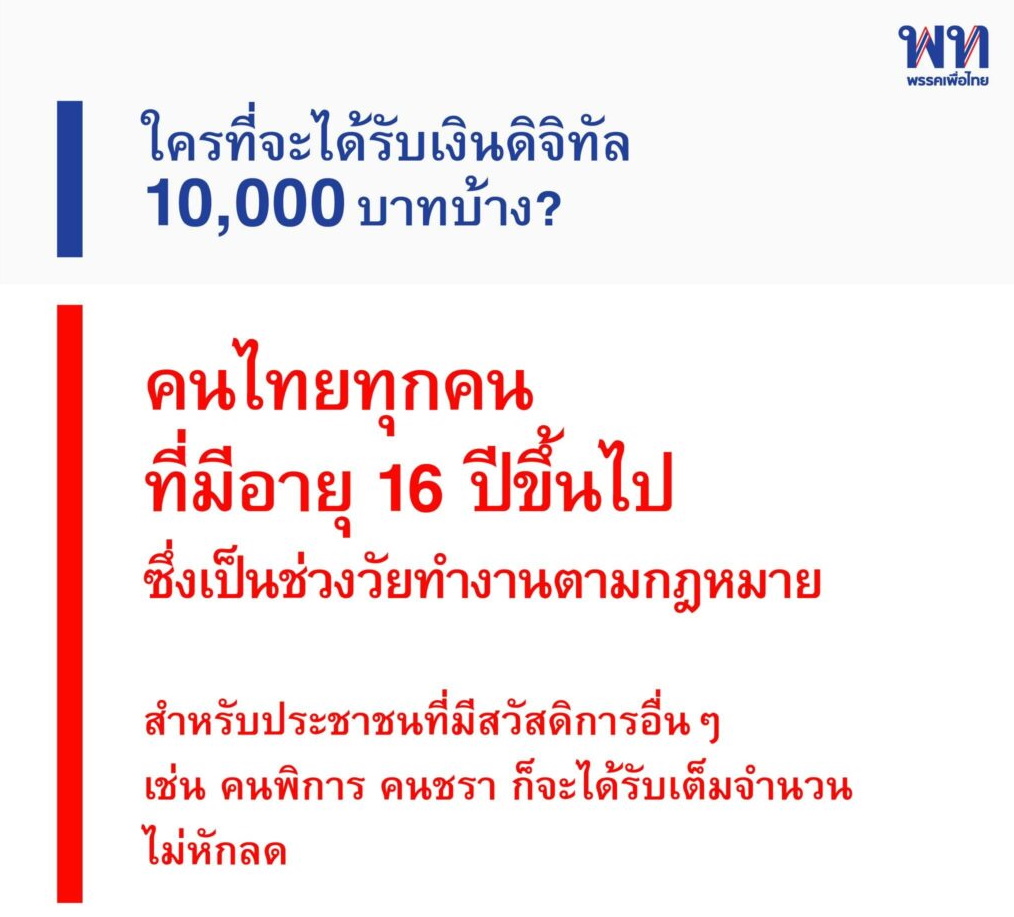 เงินดิจิทัล-10,000 บาท นโยบายพรรคเพื่อไทย
