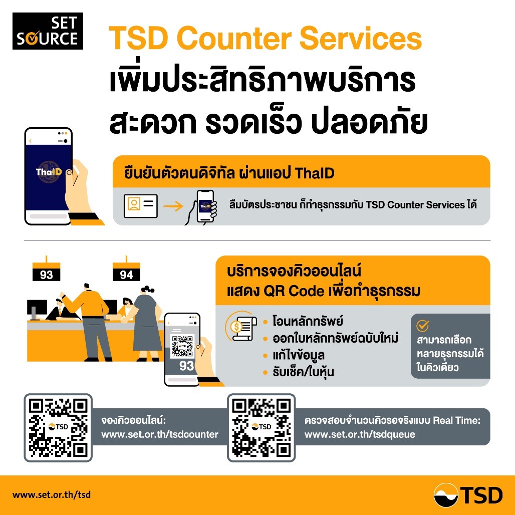  “TSD Counter Services เปิดให้บริการยืนยันตัวตนดิจิทัลผ่านแอป ThaID