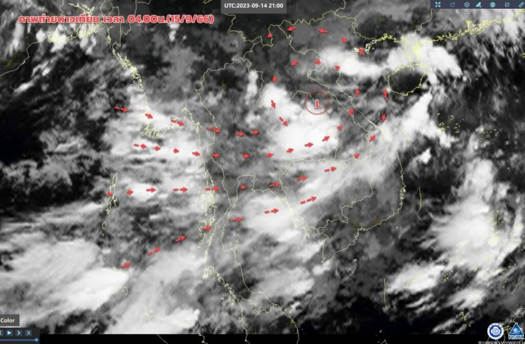 ภาพถ่ายดาวเทียม แบบเคลื่อนไหวเช้าวันนี้ (15/9/66) : เมฆฝนปกคลุมบริเวณภาคอีสานด้านตวันออก และภาคตะวันออก