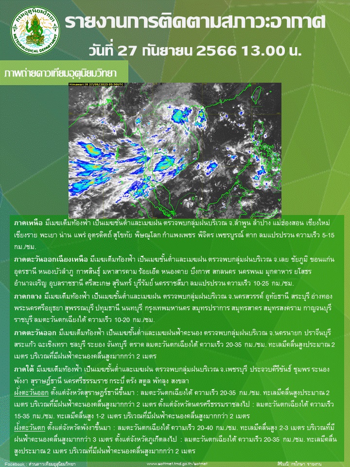 พยากรณ์อากาศ 27 ก.ย.66 เวลา 13.00 น.