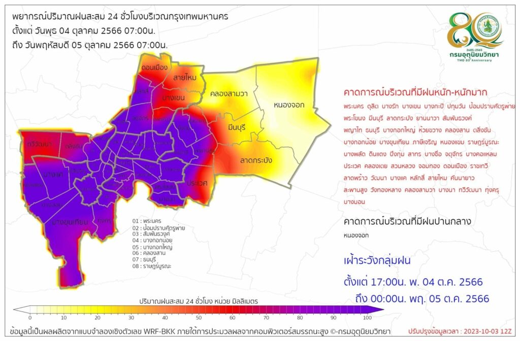 พื้นที่ฝนตกหนัก 4-5 ต.ค.66