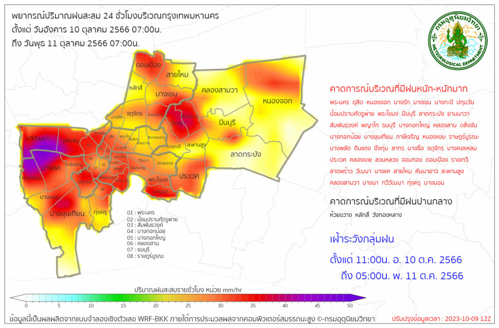คาดการณ์พื้นที่กทม.มีฝนตกหนัก