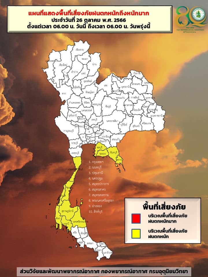 พื้นที่เสี่ยงภัยฝนตกหนัก 26 ตุลาคม 2566