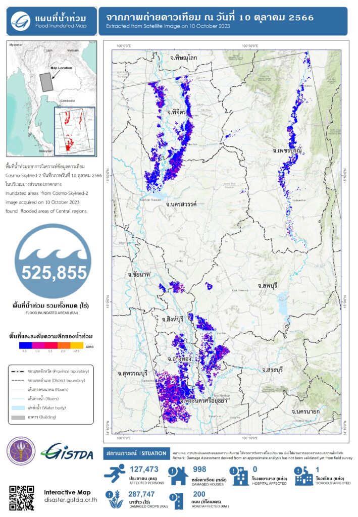 ดาวเทียม GISTDA พบพื้นที่น้ำท่วมกว่า 750,000 ไร่ 