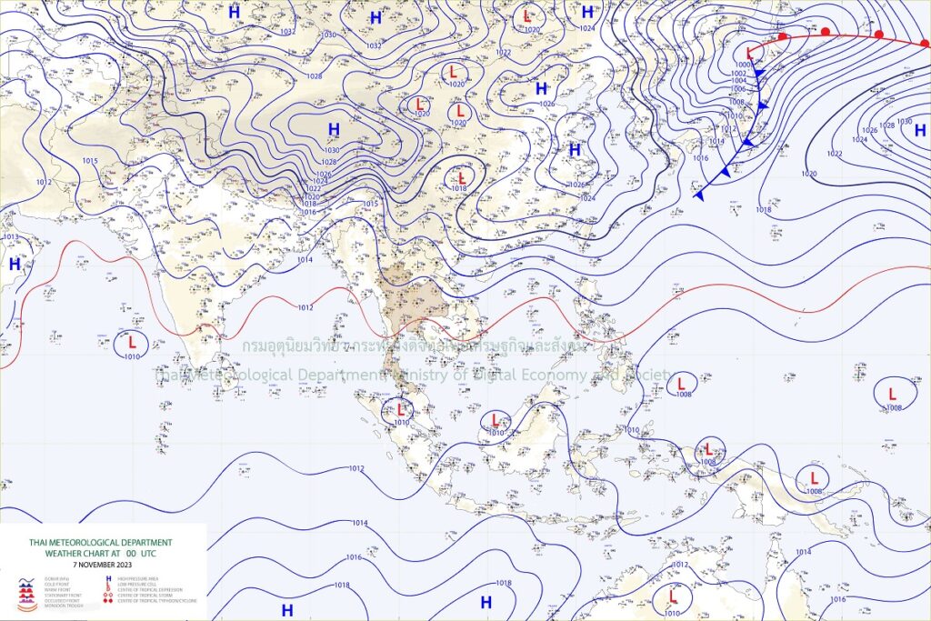 แผนที่อากาศผิวพื้น 7 พ.ย.2566