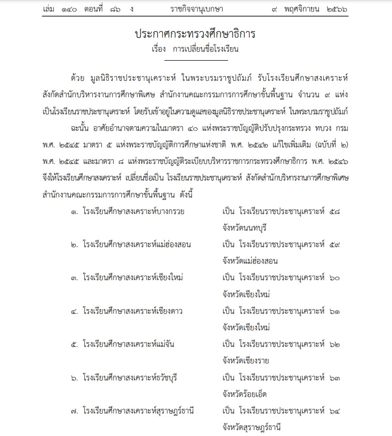 เปลี่ยนชื่อร.ร. เป็นโรงเรียนราชประชานุเคราะห์