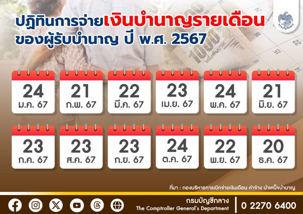 ปฏิทินการจ่ายเงินบำนาญประจำปี 2567 