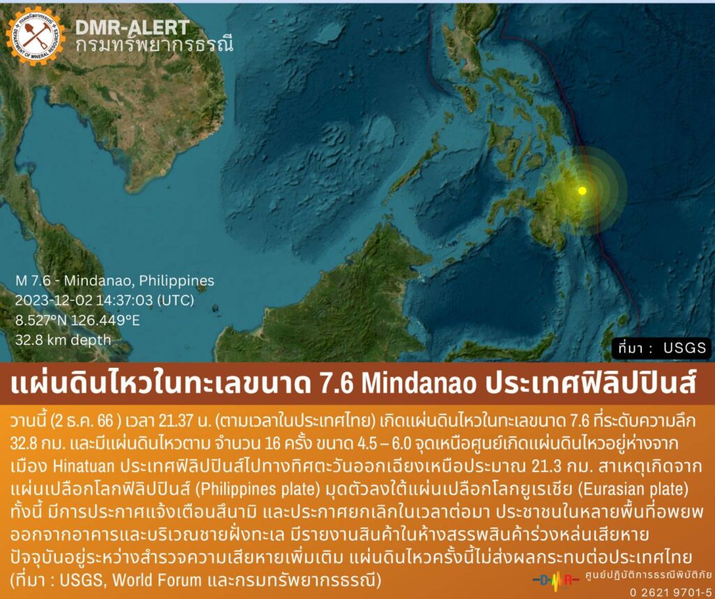แผ่นดินไหวเกาะมินดาเนา ฟิลิปปินส์ 2 ธันวาคม 2566