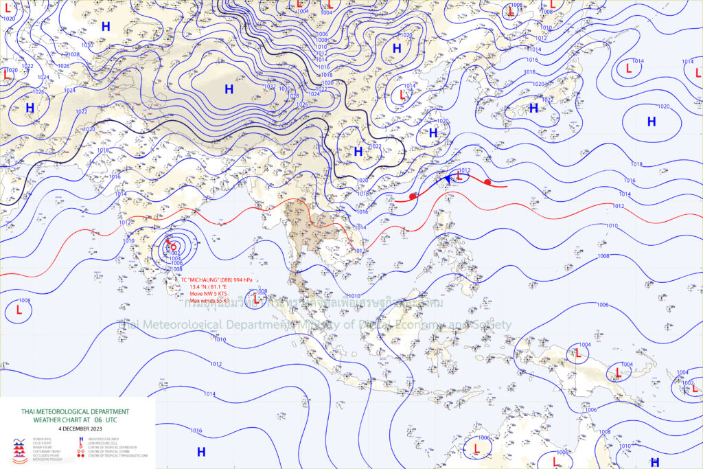 แผนที่อากาศผิวพื้น 4 ธ.ค.2566