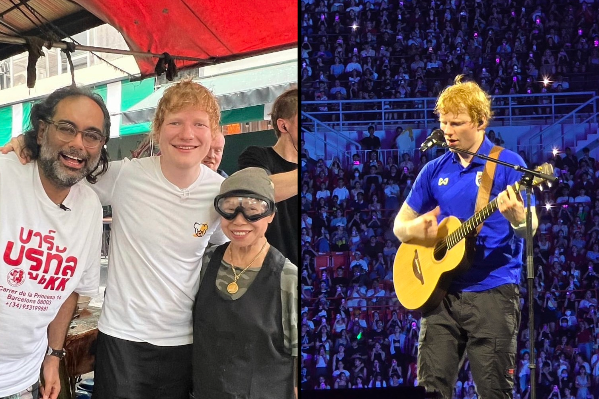 Ed Sheeran มาไทย แวะร้านเจ๊ไฝ สวมเสื้อช้างศึกเล่นคอนเสิร์ตราชมังฯ