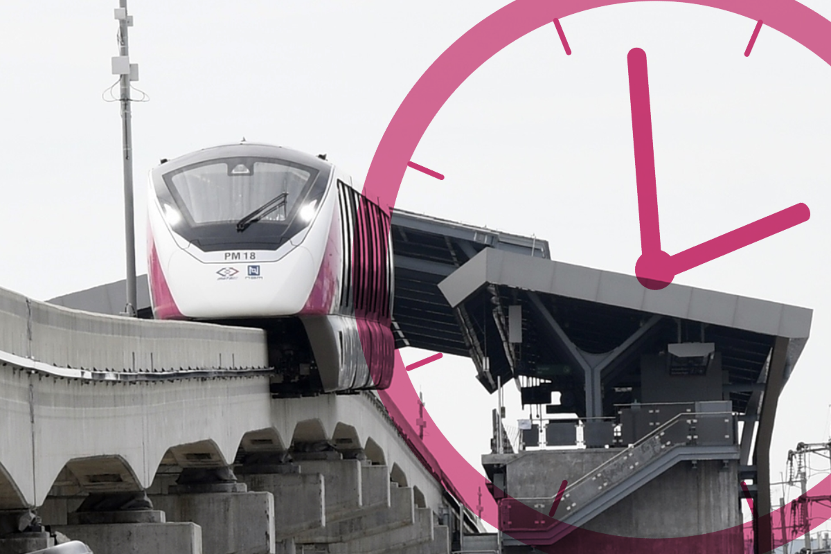 รถไฟฟ้าสายสีชมพู ขบวนแรกกี่โมง ขบวนสุดท้ายกี่โมง เช็กเวลาให้บริการ