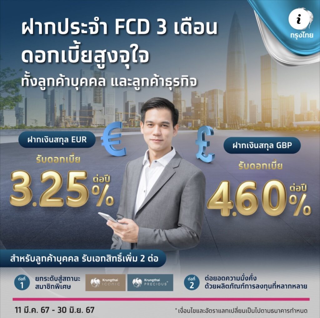 เงินฝากประจำ 3 เดือน FCD 3 เดือน ของธนาคารกรุงไทย