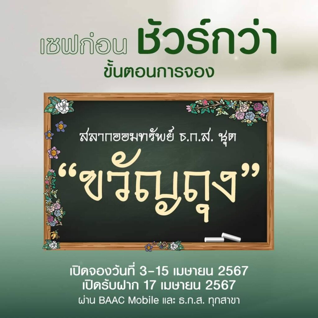 เปิดวิธีจอง สลากออมทรัพย์ ธ.ก.ส. ชุดขวัญถุง 