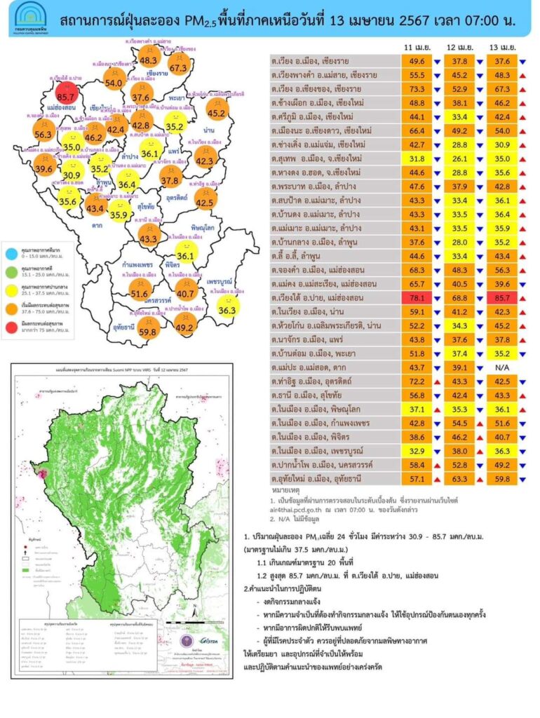 เช็ค ค่าฝุ่น PM 2.5 วันนี้ (13 เม.ย. 2567 )