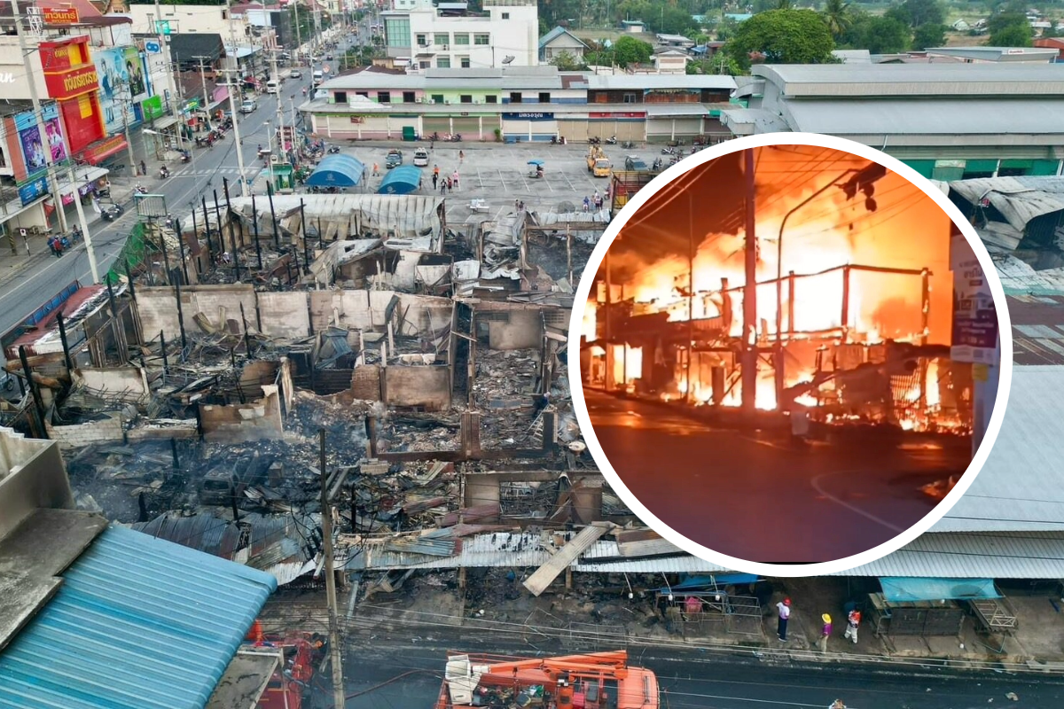 ไฟไหม้ตลาดสดรัตนบุรี สุรินทร์ วอด 60 คูหา คาดเสียหายร้อยล้าน