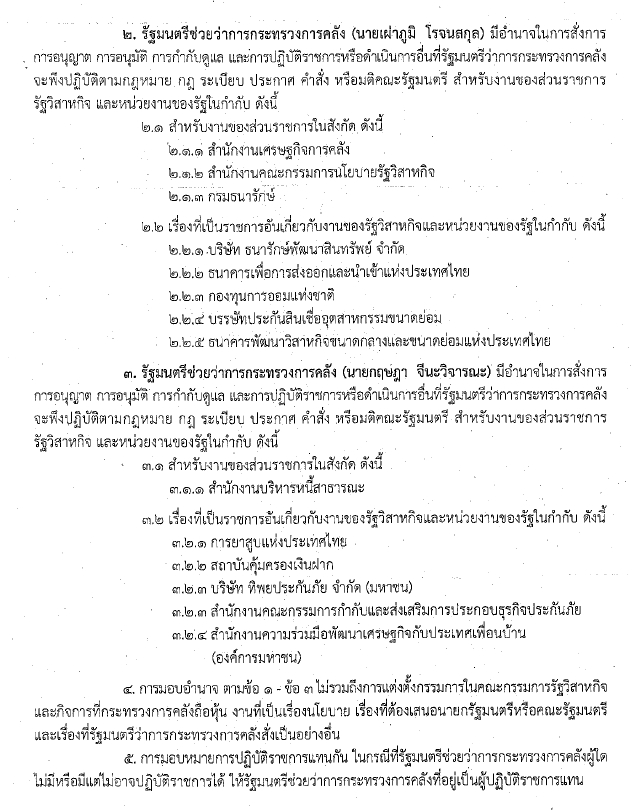 เปิดคำสั่งแบ่งงาน 4 รัฐมนตรีคลัง