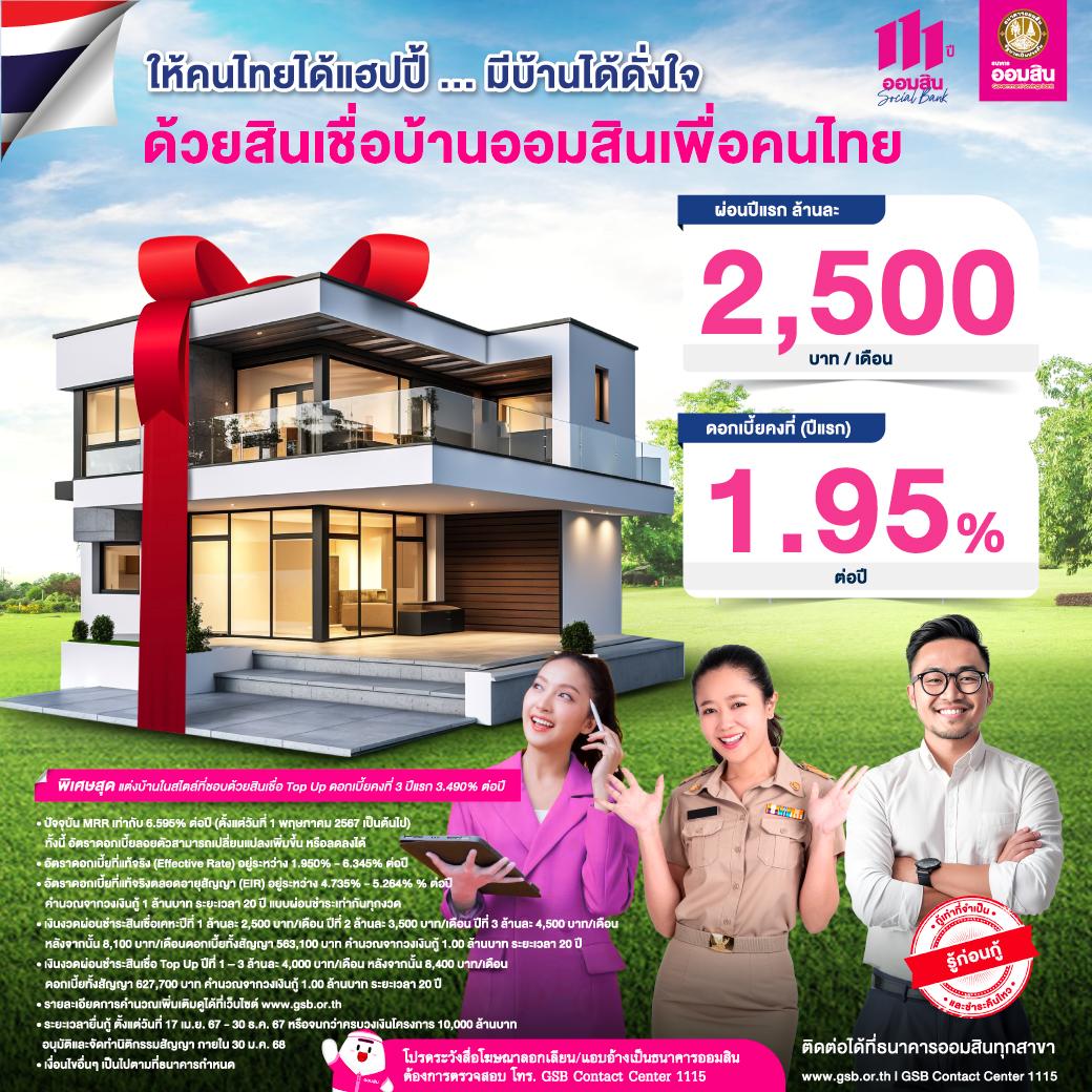 ออมสินขานรับมาตรการรัฐช่วยคนไทยมีบ้าน จัดเต็ม ‘สินเชื่อบ้านออมสินเพื่อคนไทย’