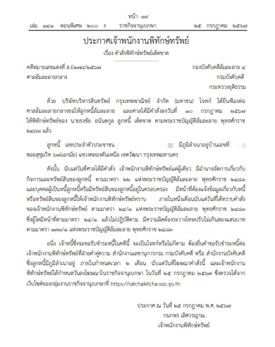 ศาลสั่งพิทักษ์ทรัพย์เด็ดขาด ธงชัย อนันตกูล