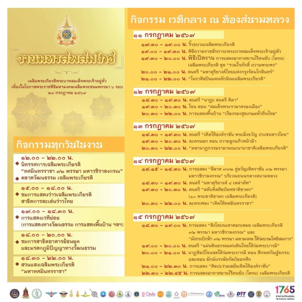 มหรสพสมโภชเฉลิมพระเกียรติพระบาทสมเด็จพระเจ้าอยู่หัว เนื่องในโอกาสพระราชพิธีมหามงคลเฉลิมพระชนมพรรษา 6 รอบ 28 กรกฎาคม 2567