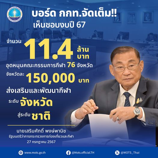 บอร์ด กกท. อนุมัติเงิน 11.4 ล้าน พัฒนาบุคลากรกีฬา 76 จังหวัด