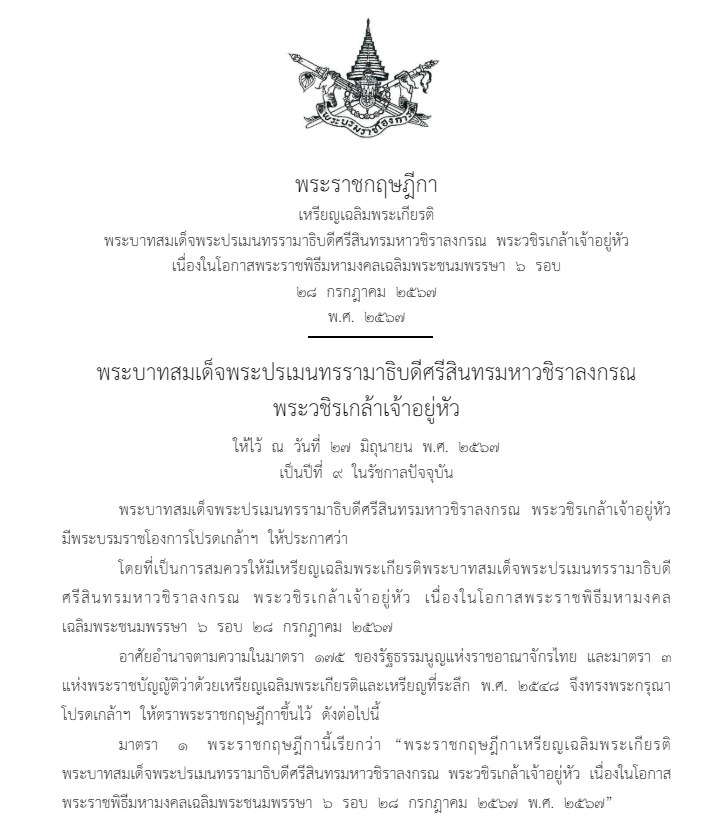 พระราชกฤษฎีกา เหรียญเฉลิมพระเกียรติ