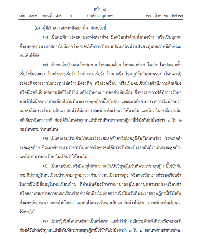 ราชกิจจาฯ เผยแพร่ พระราชกฤษฎีกา พระราชทานอภัยโทษ