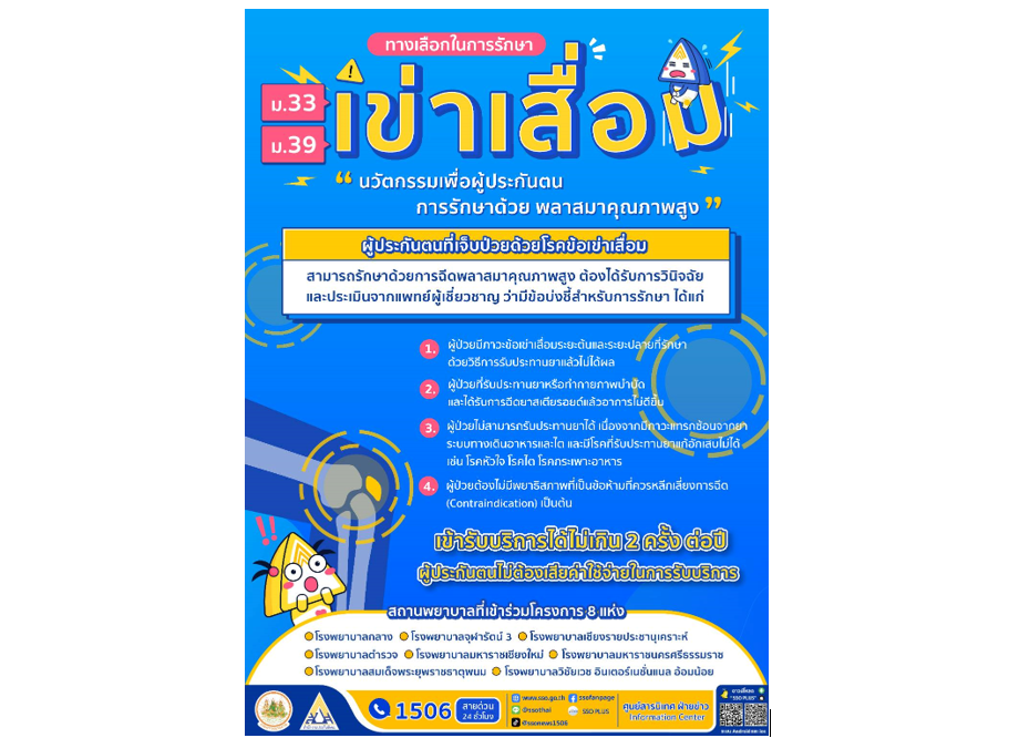 สปส. เพิ่มสิทธิการรักษาโรคข้อเข่าเสื่อมด้วย “พลาสมาคุณภาพสูง”