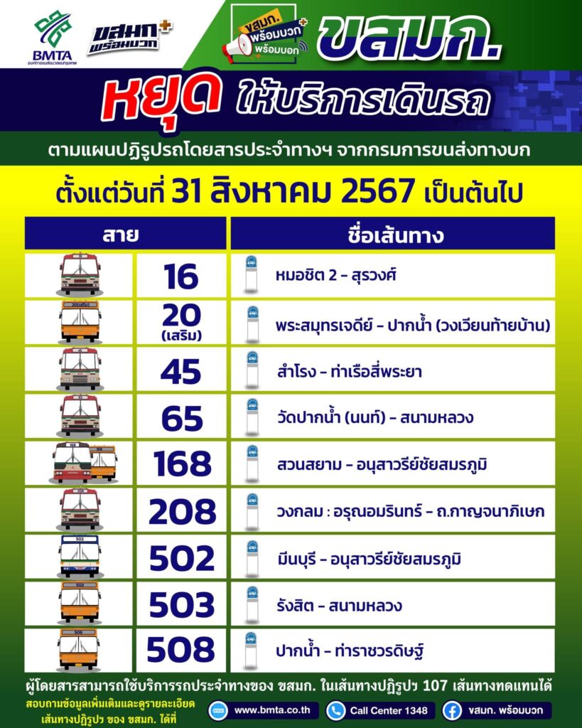เช็กที่นี่ ขสมก.หยุดเดินรถอีก 9 สาย 