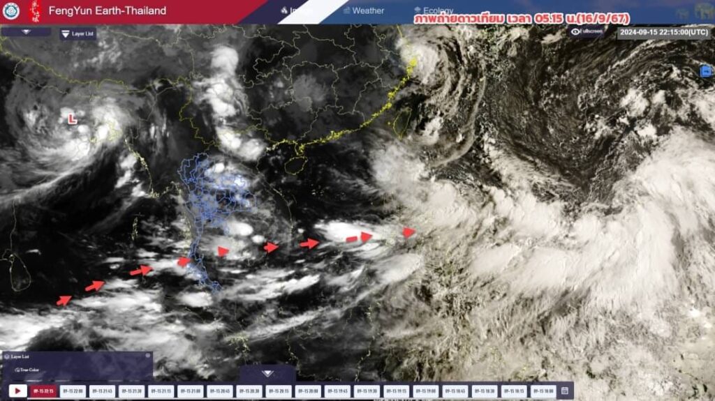 ฝนที่ตกในประเทศไทยช่วงนี้มาจากอิทธิพลของร่องมรสุม และมรสุมกำลังค่อนข้างแรง
