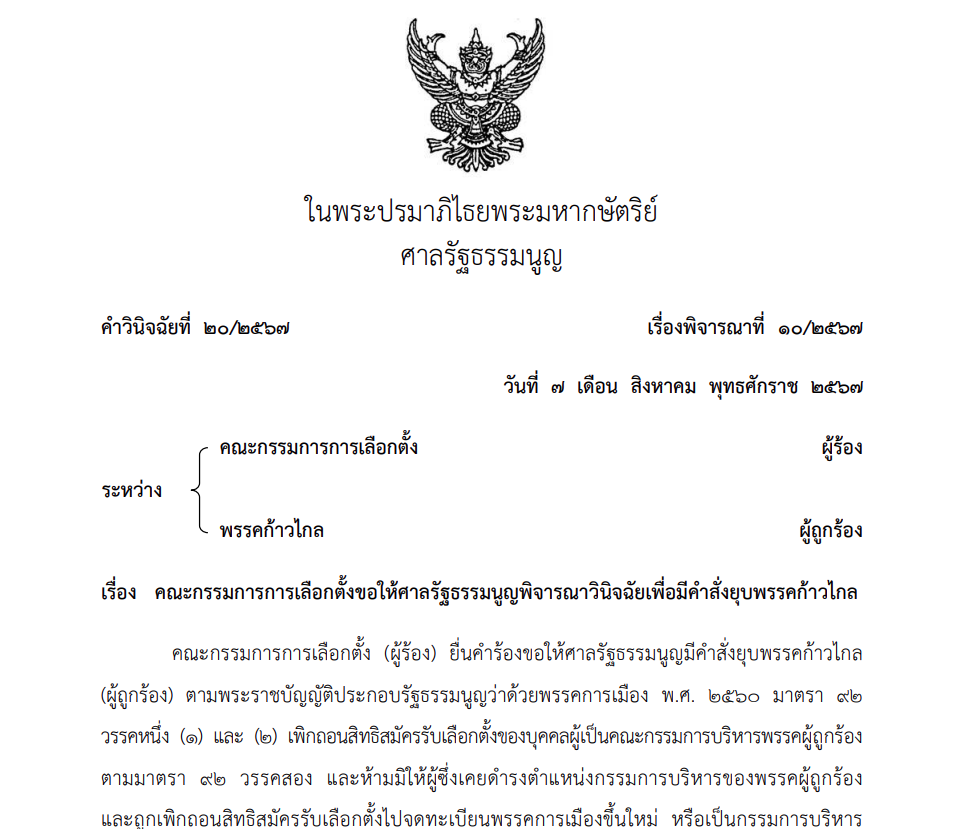 คำวินิจฉัยศาลรัฐธรรมนูญ ยุบพรรคก้าวไกล