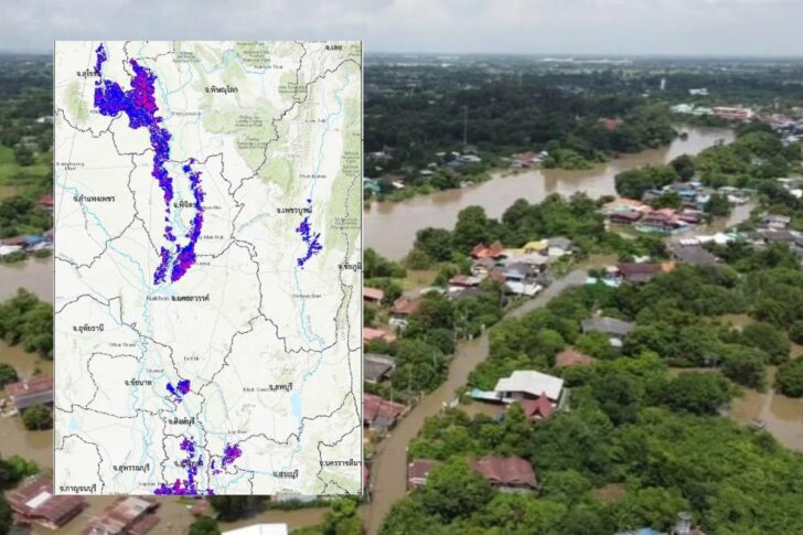 ดาวเทียม GISTDA พบน้ำท่วม 13 จังหวัดอีสาน