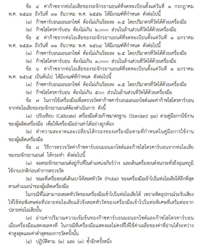 ราชกิจจาฯ ประกาศกำหนดเกณฑ์ และวิธีตรวจสอบท่อไอเสียของจักรยานยนต์