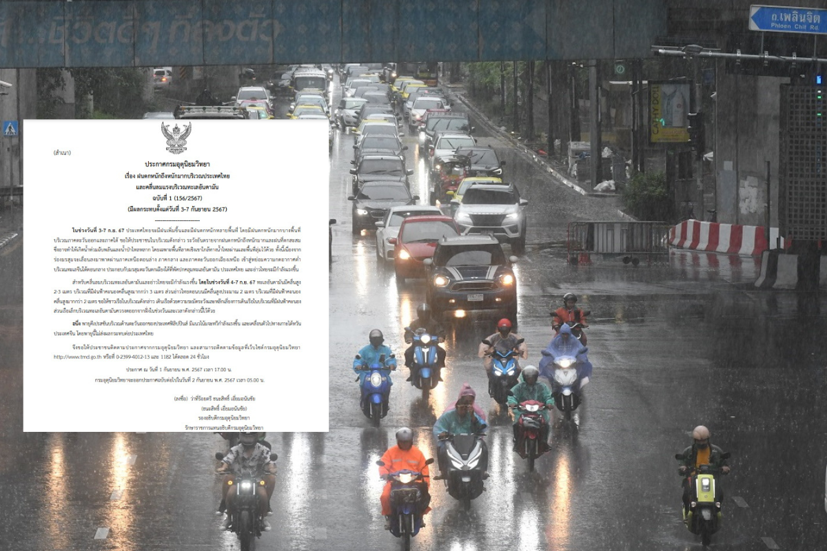 กรมอุตุฯเตือน “ฝนตกหนัก-ท่วมฉับพลัน” ฉบับที่ 1 ช่วง 3-7 ก.ย.นี้