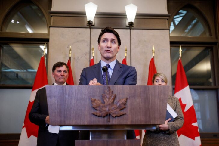 Canada นายกรัฐมนตรีจัสติน ทรูโดของแคนาดา ระหว่างการแถลงข่าววันที่ 14 ตุลาคม 2024 ภาพโดย REUTERS/Blair Gable