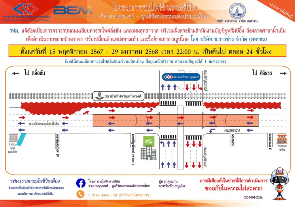 เส้นทางเบี่ยงจราจรในบริเวณพื้นที่ก่อสร้าง