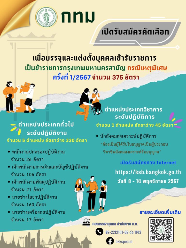งานราชการ 2567 ไม่ต้องผ่านภาค ก. เข้ารับเป็นข้าราชการ 375 อัตรา