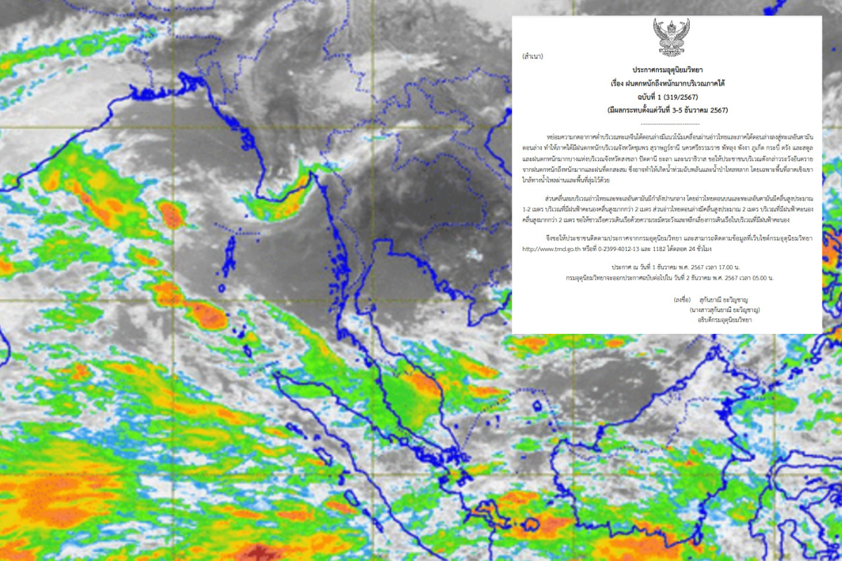 กรมอุตุฯ เตือนภาคใต้รับมือ ฝนตกหนัก-ท่วมฉับพลัน อีกรอบ 3-5 ธ.ค.นี้
