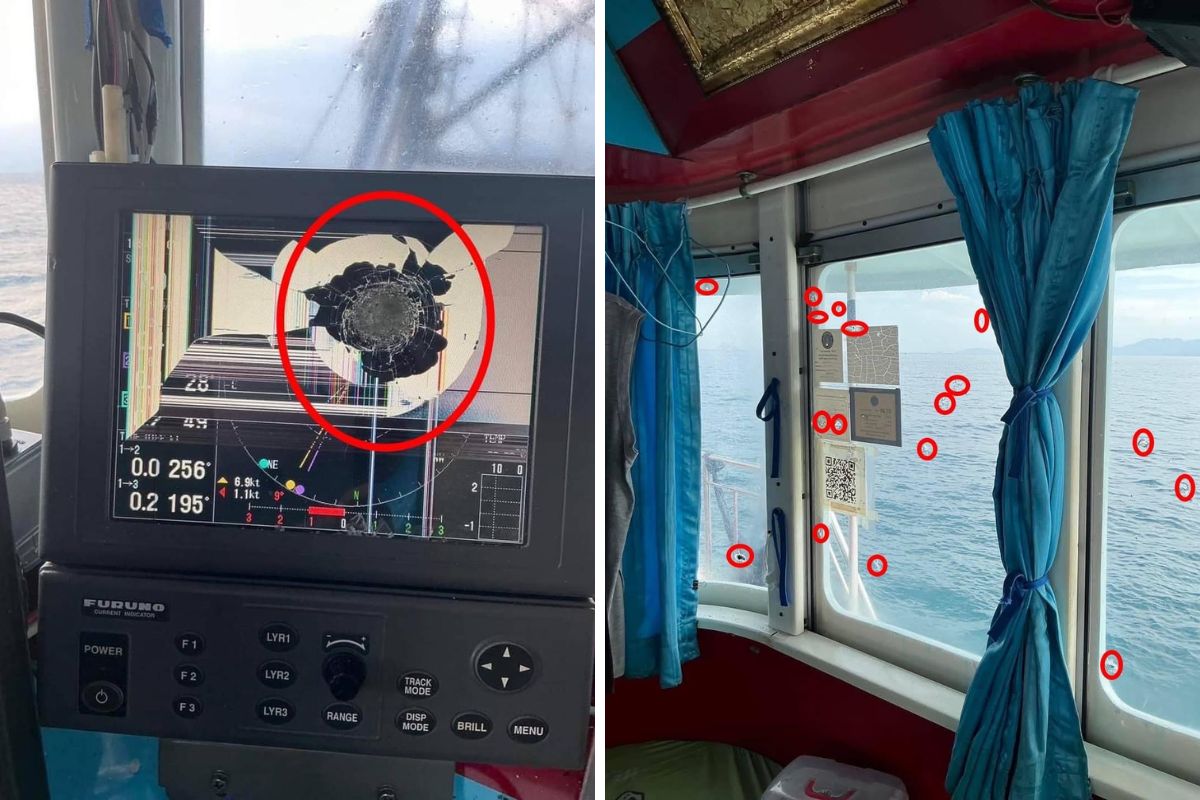 ฟ้องด้วยภาพความเสียหายประมงไทย ถูกเมียนมายิงกระโจมเรือพรุน