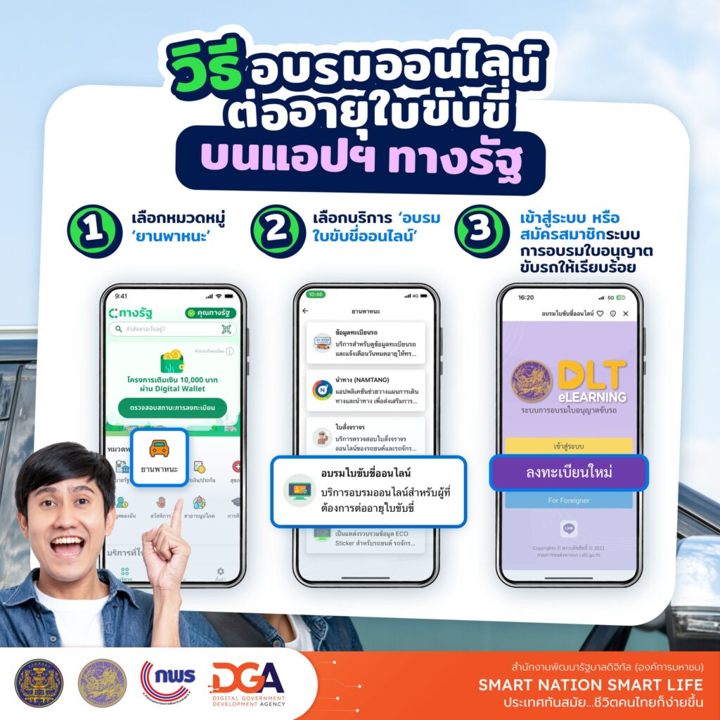 วิธีต่อใบขับขี่ อบรมออนไลน์ เช็กวันใกล้หมดอายุ ผ่านแอปทางรัฐ
