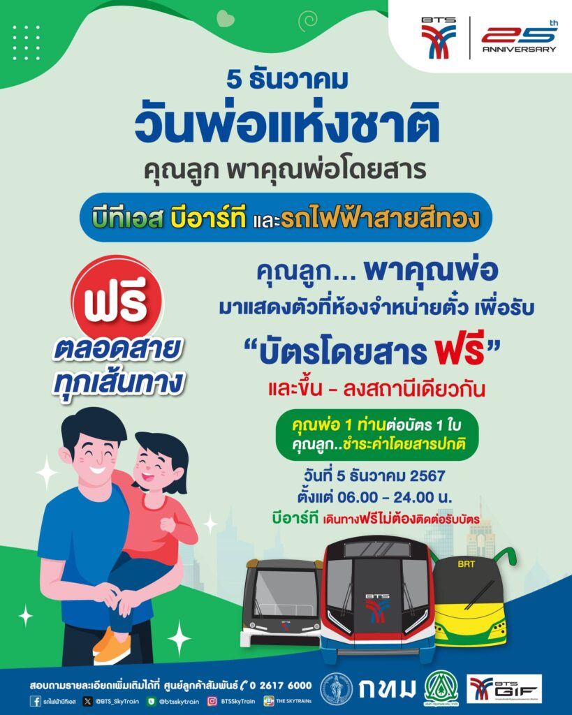 ขึ้น BTS ฟรี วันพ่อ 2567